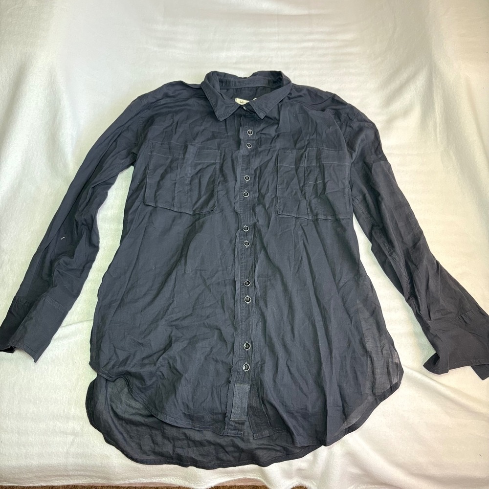 We The Free Free People Black Button Down Shirt Oversized Gauze Top Large